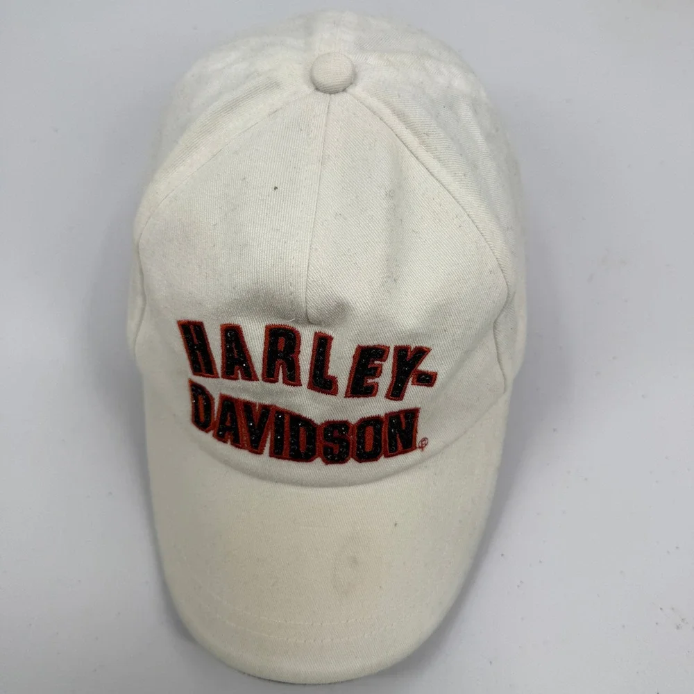 Harley-Davidson Hat Women OS White Sequin Embroidered Adjustable‎ Baseball Cap